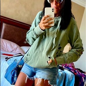 NSF X REVOLVE LISSE DISTRESSED HOODIE IN GREEN SIZE LARGE